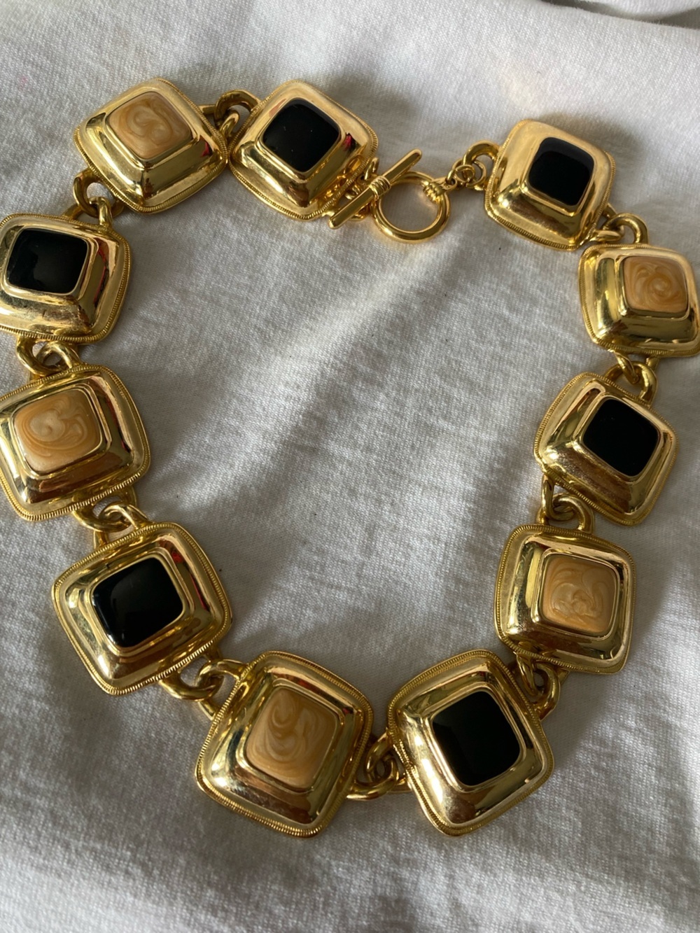 Anne Klein Vintage Statement Runway Necklace Geometric Enameled